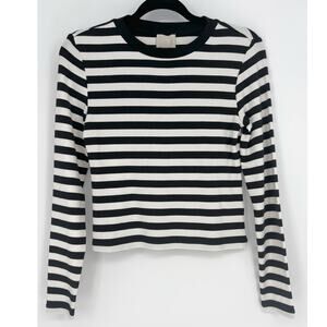Industry Republic Clothing Black and White Striped Long Sleeve Top Size S